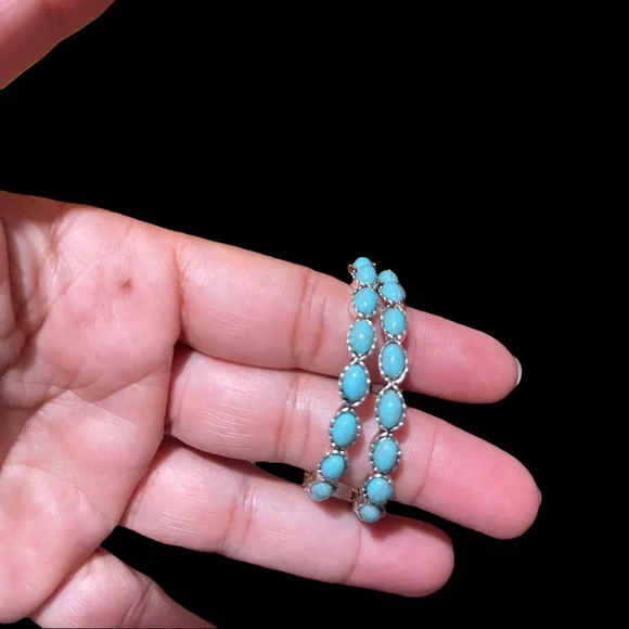 Beautiful Boho Turquoise and Silver Hoop Earrings - Picture 5 of 6